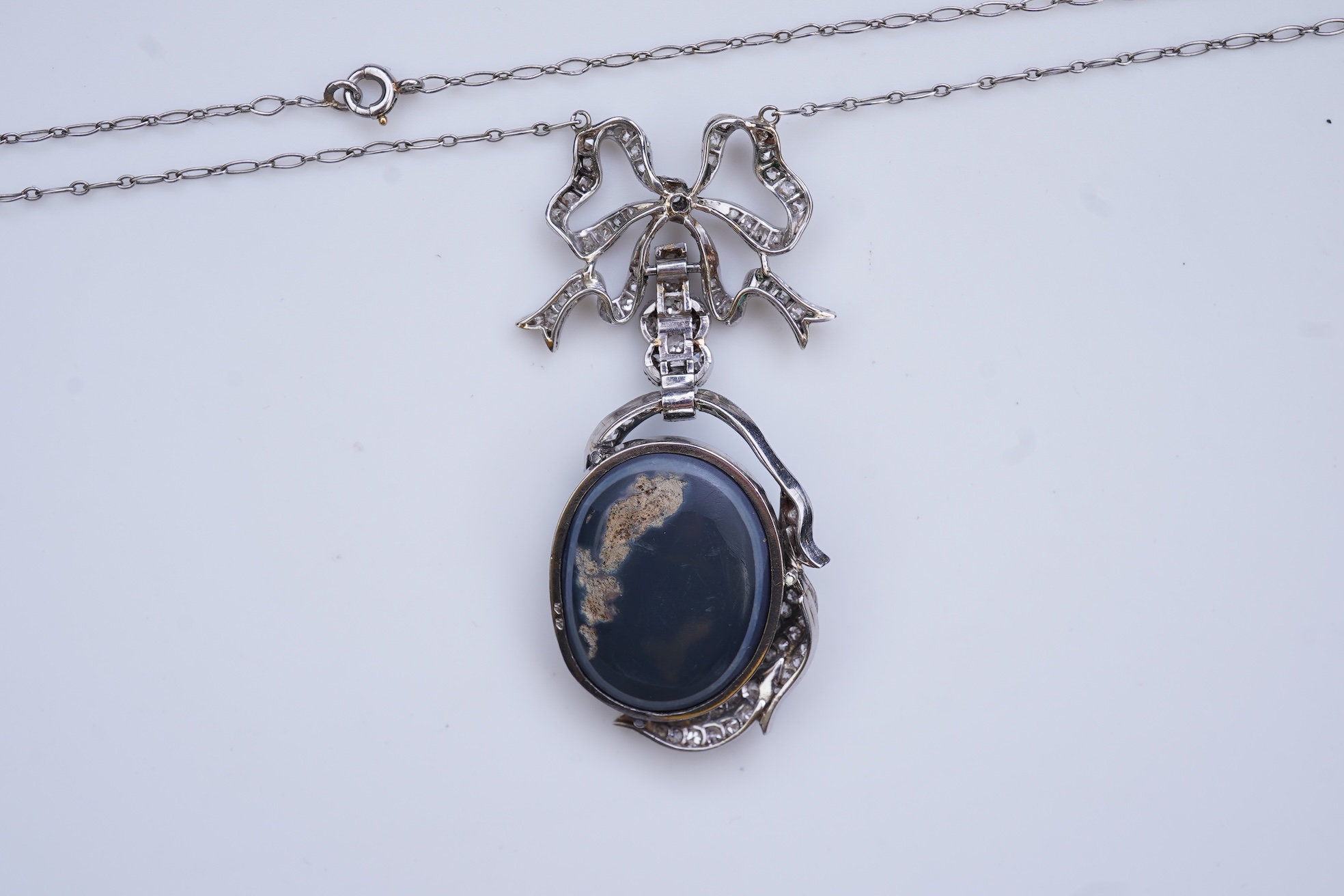 An impressive Belle Epoque black opal and diamond pendant, early 20th century